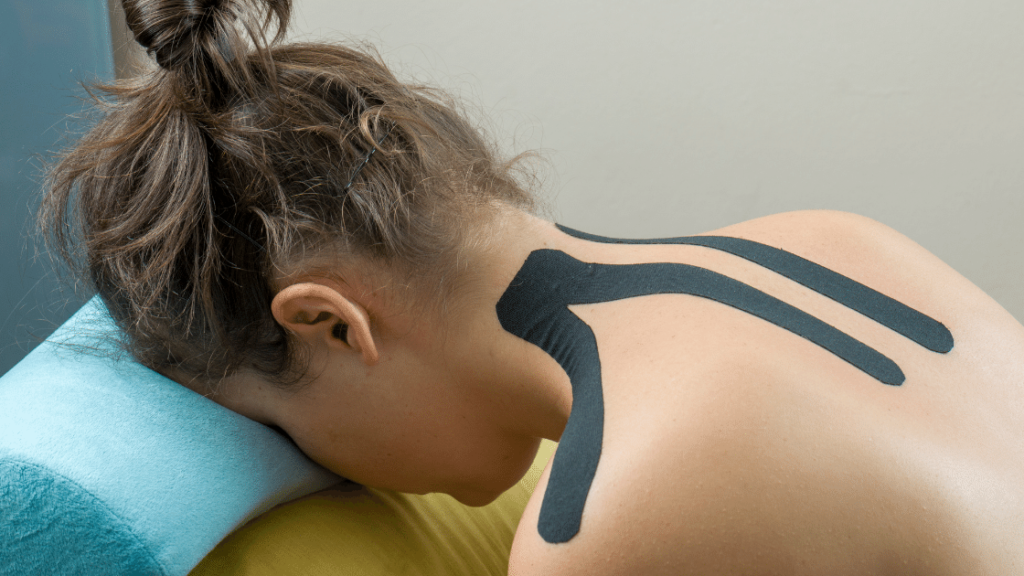 Girl with Kinesio Taping on her Neck