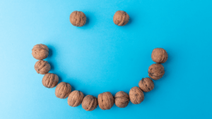 walnuts laid out in a smiley face