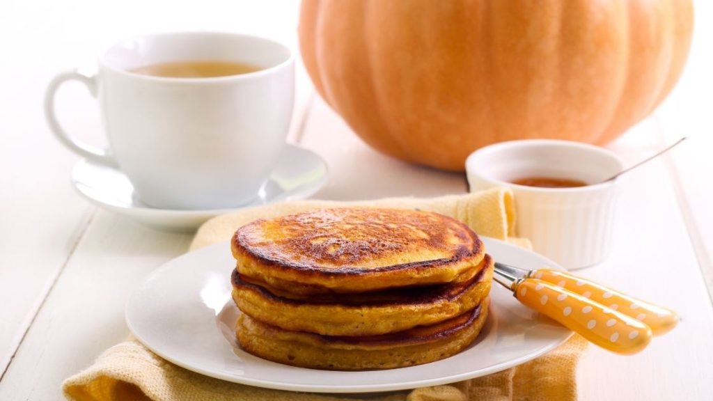 Pumpkin Pancakes stacked on a plate