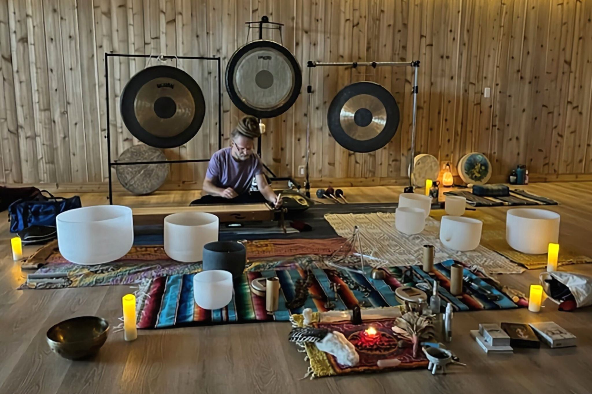 Scott performing a sound bath experience