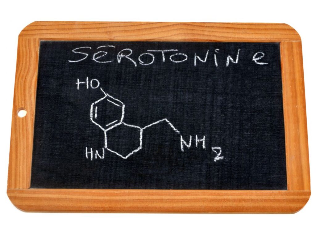serotonin chemical formula on small chalkboard