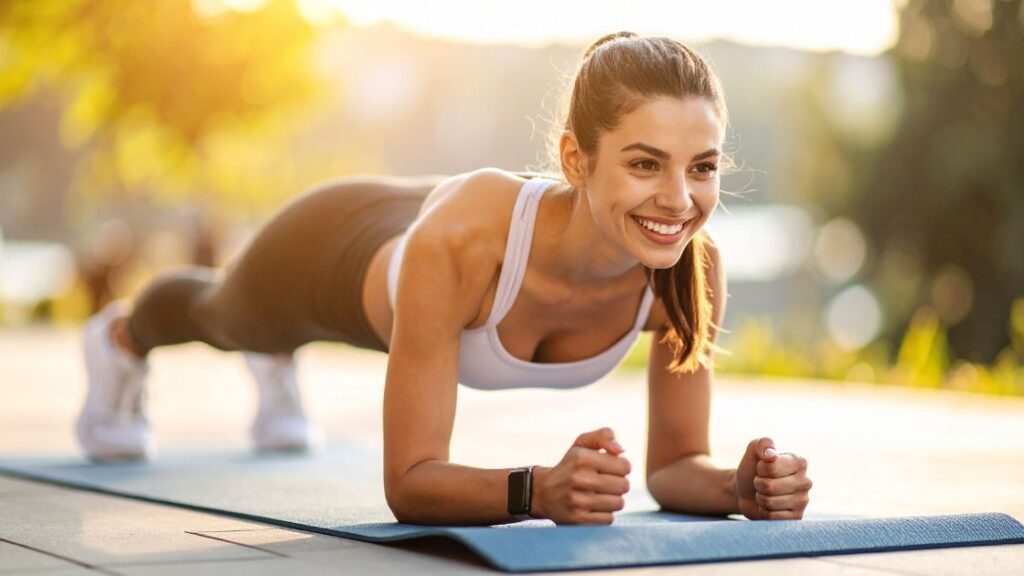 woman doing a plank outside
